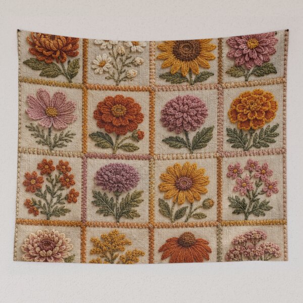 Item preview, Fall Flower Quilt Vintage Embroidered Patchwork designed and sold by Yellowriversss.