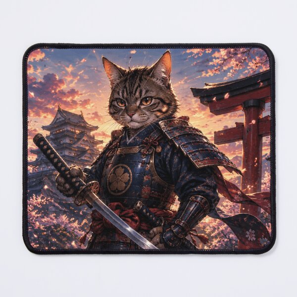 Item preview, Anime Samurai Cat in Kyoto - Japanese Warrior Cat an Sunset designed and sold by CzipipitoStudio.