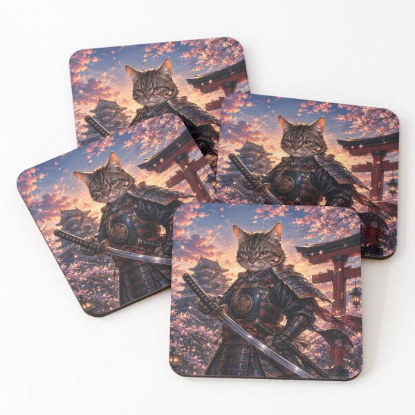 Item preview, Anime Samurai Cat in Kyoto - Japanese Warrior Cat an Sunset designed and sold by CzipipitoStudio.