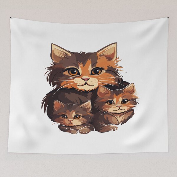 Item preview, adorable calico cat with kittens art designed and sold by introvertarts.