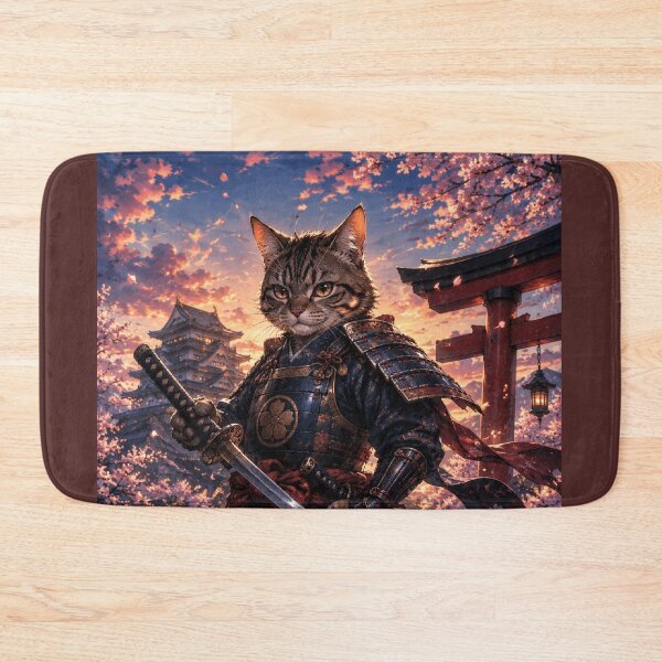Item preview, Anime Samurai Cat in Kyoto - Japanese Warrior Cat an Sunset designed and sold by CzipipitoStudio.