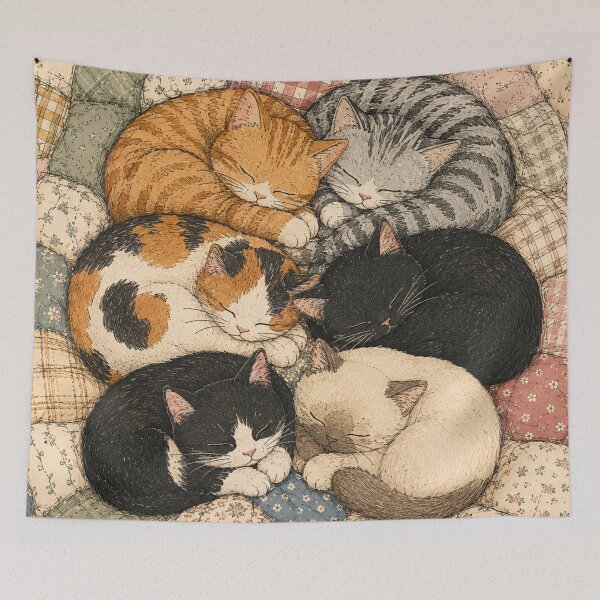 Item preview, Sleeping Cats On Quilt Cozy Cat Lovers designed and sold by Yellowriversss.