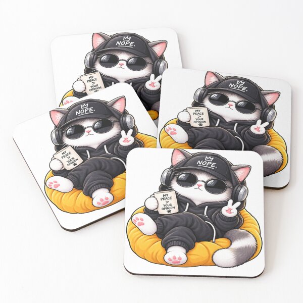 Item preview, My Peace > Your Opinion – Cool Cat with Headphones designed and sold by Genzfirevibes.