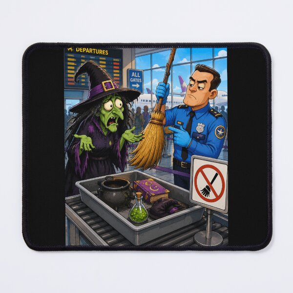 Item preview, Witch Broom Confiscated at Airport Funny Travel Cartoon designed and sold by ComedyInkFactor.