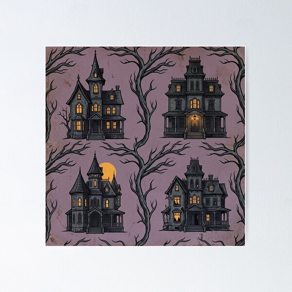Item preview, Haunted Mansion - Vintage Seamless Halloween Pattern designed and sold by inkaylindesign.