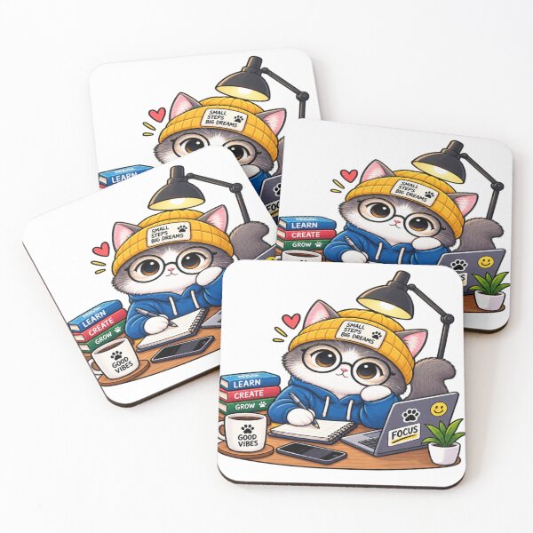 Item preview, Small Steps Big Dreams – Cute Cat Study & Focus designed and sold by Genzfirevibes.