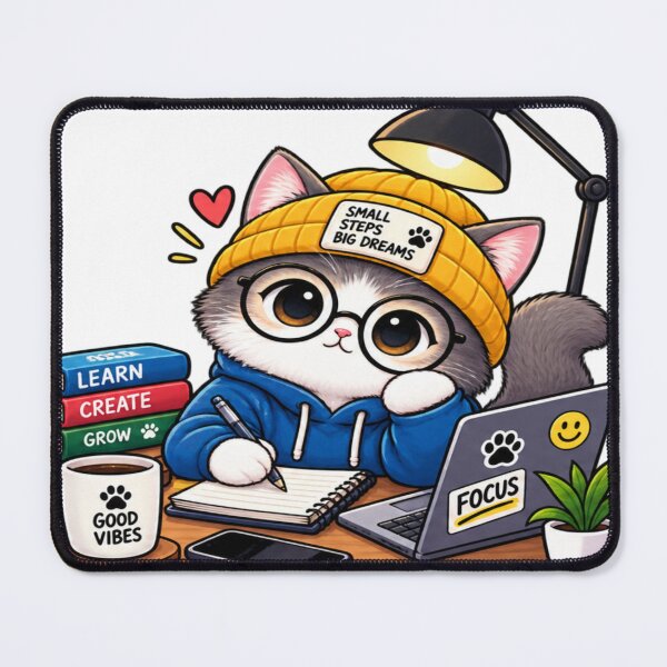 Item preview, Small Steps Big Dreams – Cute Cat Study & Focus designed and sold by Genzfirevibes.