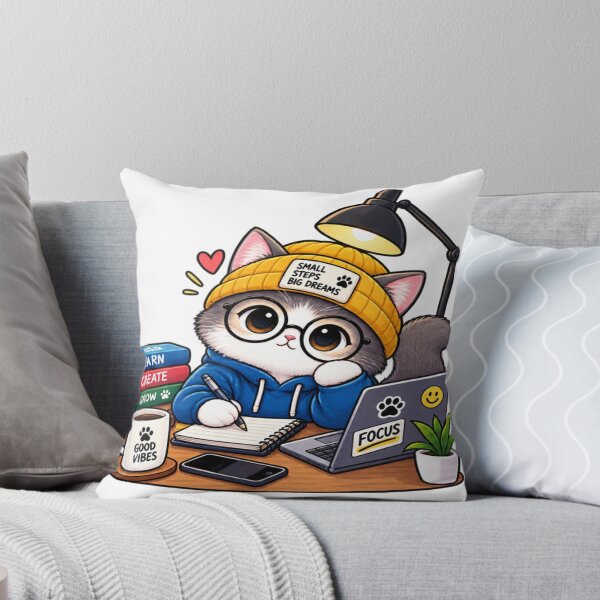 Item preview, Small Steps Big Dreams – Cute Cat Study & Focus designed and sold by Genzfirevibes.