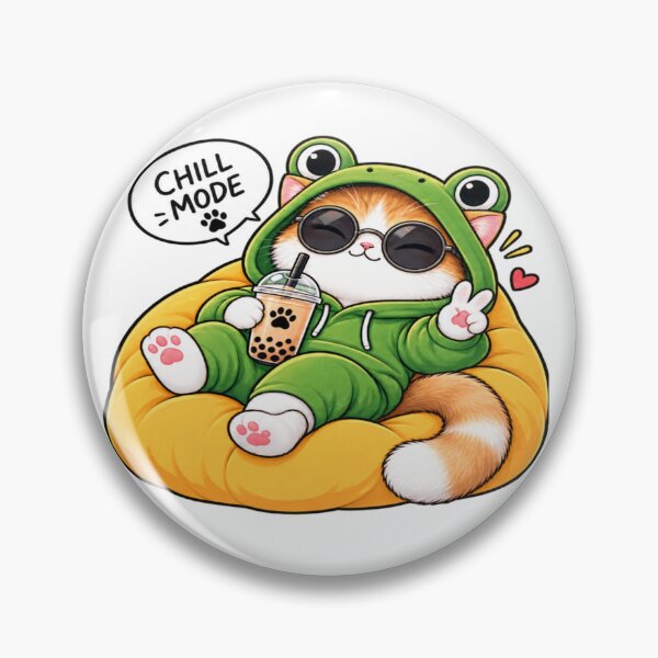 Item preview, Chill Mode Cat – Cute Frog Hoodie Cat with Boba designed and sold by Genzfirevibes.