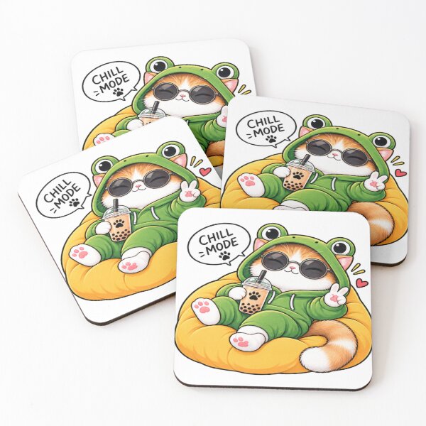 Item preview, Chill Mode Cat – Cute Frog Hoodie Cat with Boba designed and sold by Genzfirevibes.