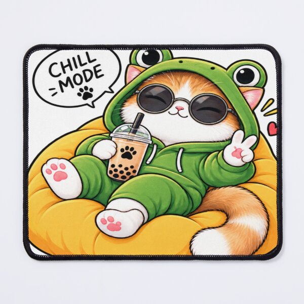 Item preview, Chill Mode Cat – Cute Frog Hoodie Cat with Boba designed and sold by Genzfirevibes.