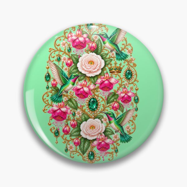Item preview, Emerald Hummingbirds & Fuchsia Jewels – Art Nouveau Botanical Emblem designed and sold by sunbowjp stadio.