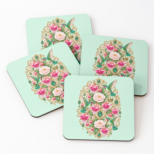 Item preview, Emerald Hummingbirds & Fuchsia Jewels – Art Nouveau Botanical Emblem designed and sold by sunbowjp stadio.