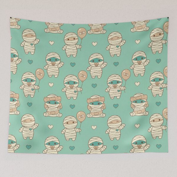 Item preview, Kawaii Mummies - Cute Kawaii Seamless Halloween Pattern designed and sold by inkaylindesign.