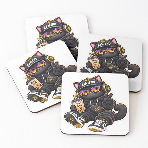 Item preview, Legend Black Cat – Cool Streetwear Cat with Boba designed and sold by Genzfirevibes.