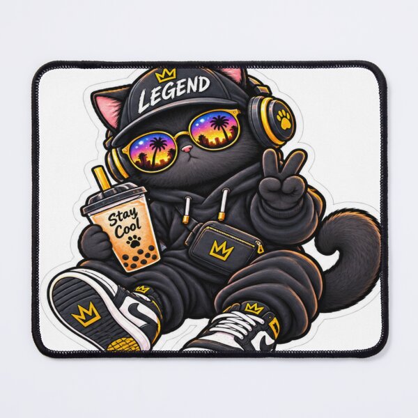 Item preview, Legend Black Cat – Cool Streetwear Cat with Boba designed and sold by Genzfirevibes.