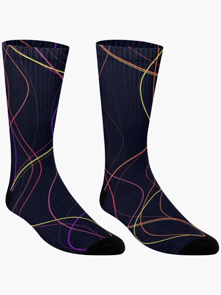 Thumbnail 3 of 5, Socks, Abstract Neon Multicolor Wavy Flow Pattern designed and sold by GraphyLab.