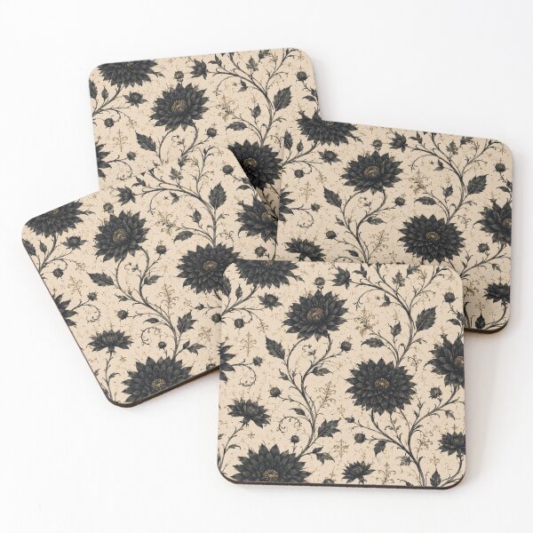 Item preview, Black Dahlia Pattern – Gothic Victorian Floral on Cream – Dark Elegant Wall Art designed and sold by @SHINTOSARTSTORE.
