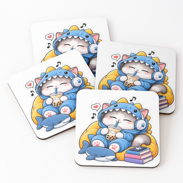 Item preview, Cozy Shark Hoodie Cat – Cute Kawaii Cat with Boba designed and sold by Genzfirevibes.