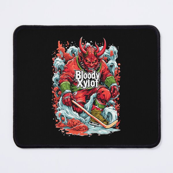Item preview, Red Demon Ice Hockey Player Art designed and sold by ChemiCrocheting.