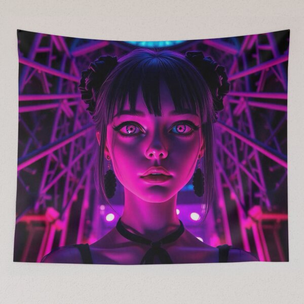 Item preview, Neon Gothic Girl, Pink Purple Cyberpunk Portrait designed and sold by SweetLilith.