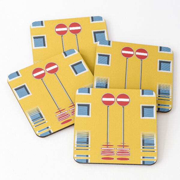 Item preview, Twin No-entry sign with square windows and yellow walls designed and sold by mister-john.