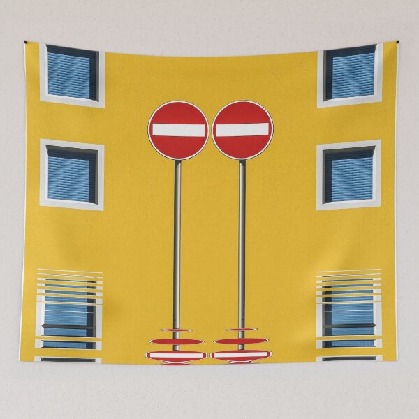 Item preview, Twin No-entry sign with square windows and yellow walls designed and sold by mister-john.