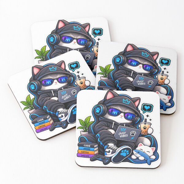Item preview, Just Vibes Cyber Cat – Gamer Cat with Headphones & Boba designed and sold by Genzfirevibes.