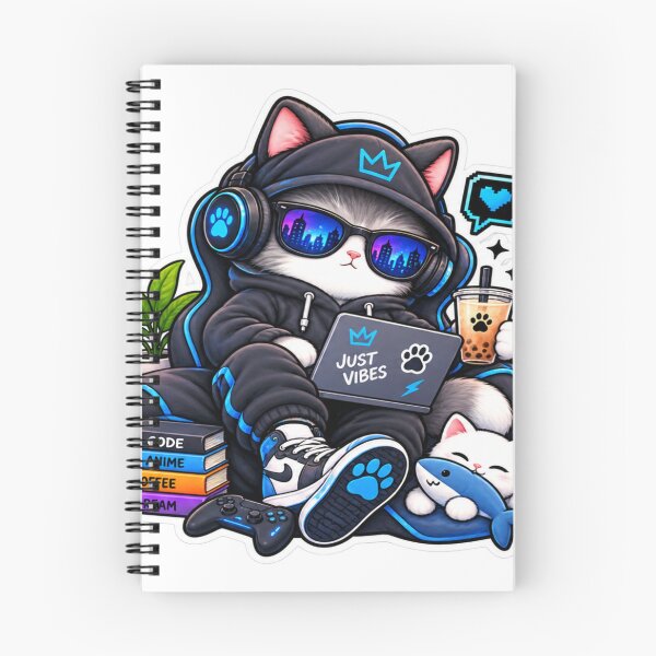 Item preview, Just Vibes Cyber Cat – Gamer Cat with Headphones & Boba designed and sold by Genzfirevibes.