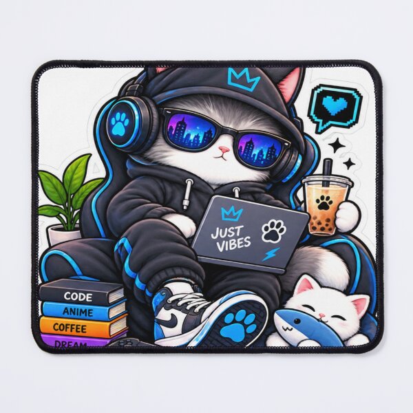 Item preview, Just Vibes Cyber Cat – Gamer Cat with Headphones & Boba designed and sold by Genzfirevibes.