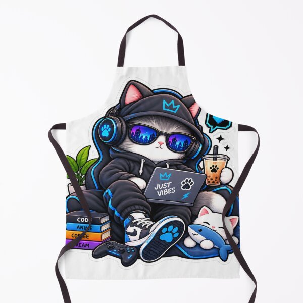 Item preview, Just Vibes Cyber Cat – Gamer Cat with Headphones & Boba designed and sold by Genzfirevibes.