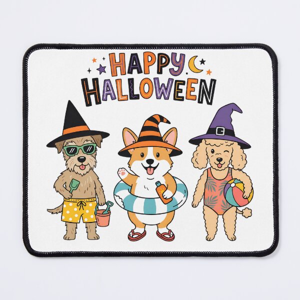 Item preview, Happy Halloween Dog Beach Party – Funny Witch Hat Halloween Dogs designed and sold by Tafa_Design.