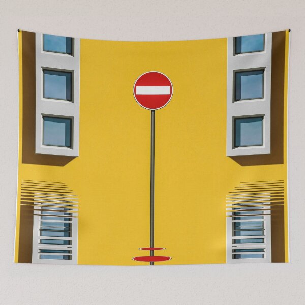 Item preview, single No-entry sign with clustered windows and yellow walls designed and sold by mister-john.