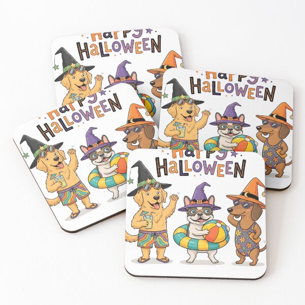 Item preview, Happy Halloween Dog Beach Party – Funny Witch Hat Halloween Dogs designed and sold by MOCH- ART.