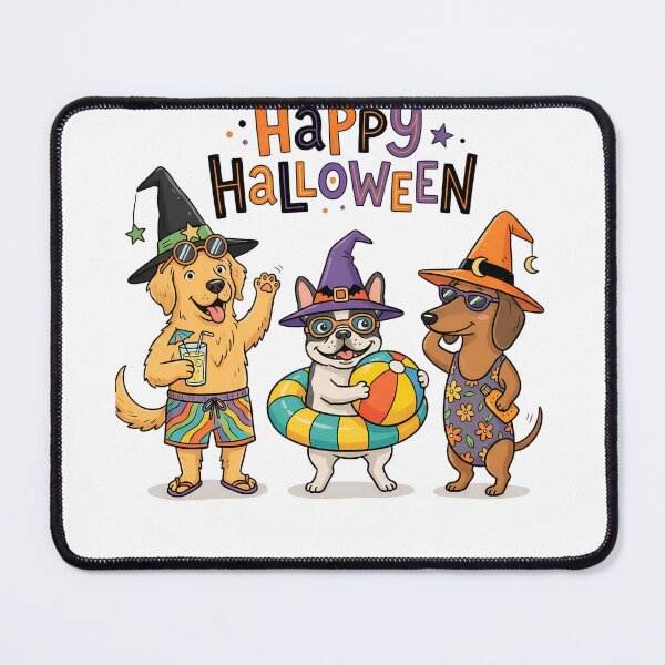 Item preview, Happy Halloween Dog Beach Party – Funny Witch Hat Halloween Dogs designed and sold by MOCH- ART.