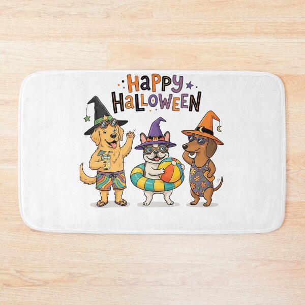 Item preview, Happy Halloween Dog Beach Party – Funny Witch Hat Halloween Dogs designed and sold by MOCH- ART.