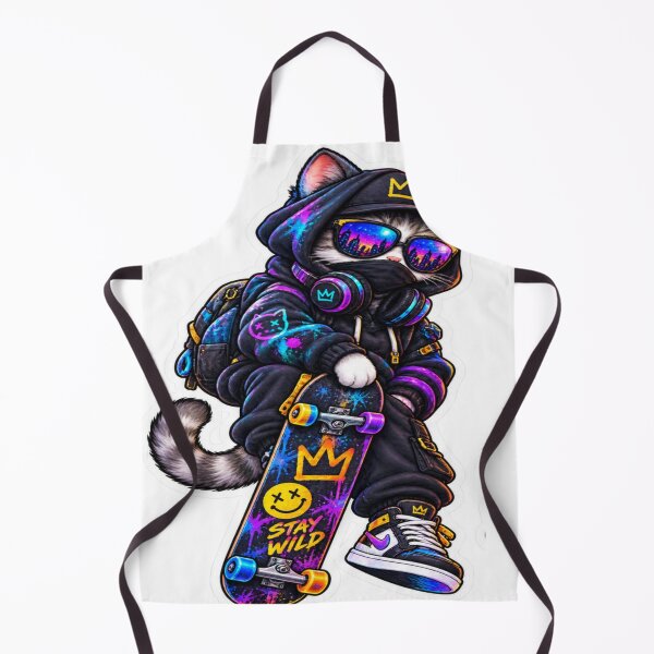 Item preview, Stay Wild Cyber Cat – Neon Skateboard Streetwear Cat designed and sold by Genzfirevibes.