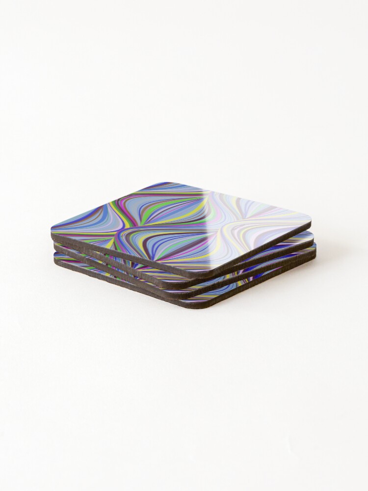 Thumbnail 4 of 5, Coasters (Set of 4), Vibrant Multicolor Retro Wavy Ribbon Pattern designed and sold by GraphyLab.