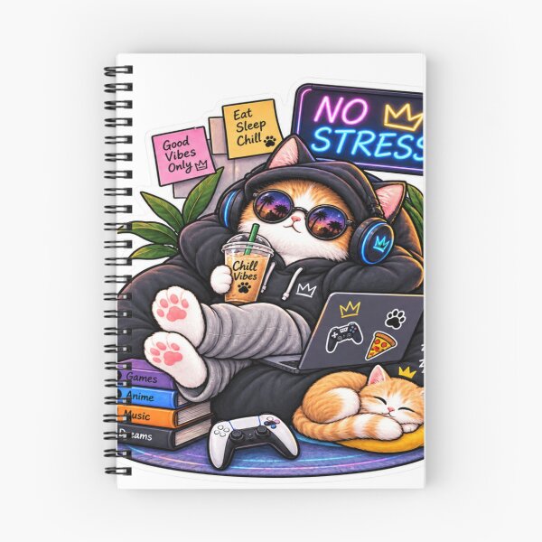 Item preview, No Stress Cat – Cozy Gamer Cat with Boba & Headphones designed and sold by Genzfirevibes.