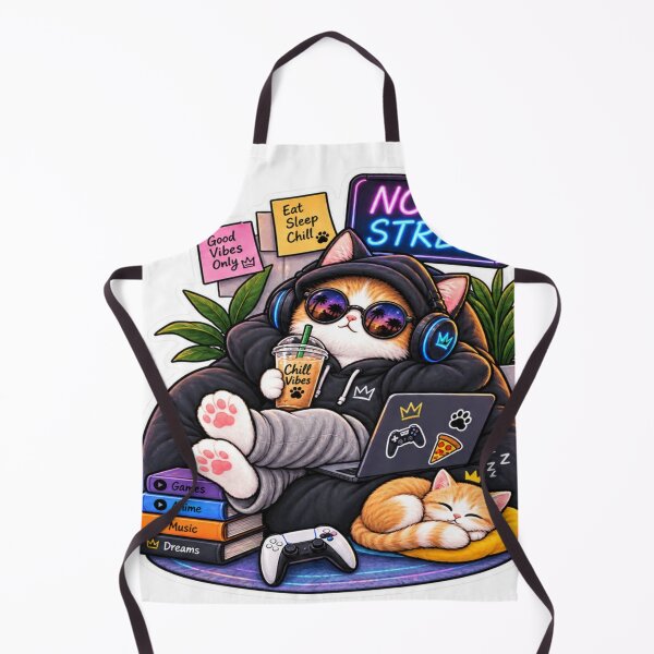 Item preview, No Stress Cat – Cozy Gamer Cat with Boba & Headphones designed and sold by Genzfirevibes.