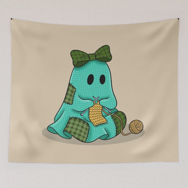 Item preview, Knitting Ghost | Cozy Autumn Halloween Illustration designed and sold by Ink & Kind Studio.