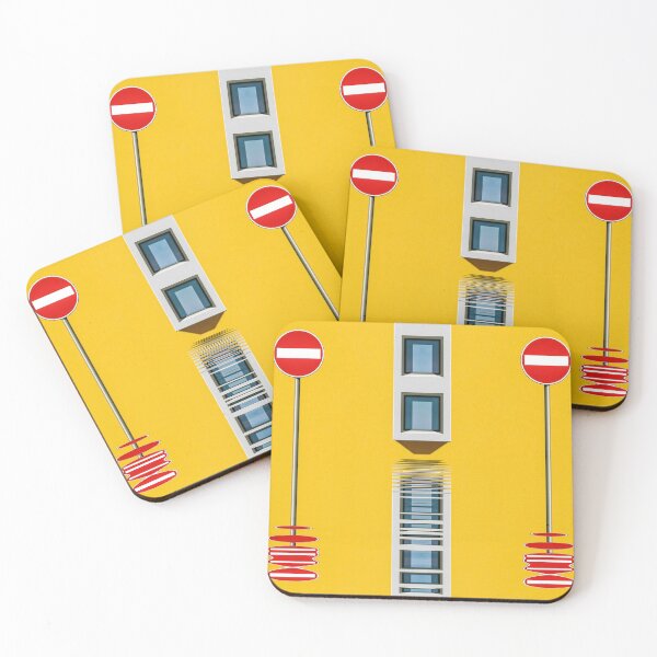Item preview, Paired No-entry sign with clustered windows and yellow walls designed and sold by mister-john.