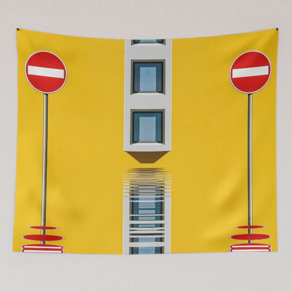 Item preview, Paired No-entry sign with clustered windows and yellow walls designed and sold by mister-john.