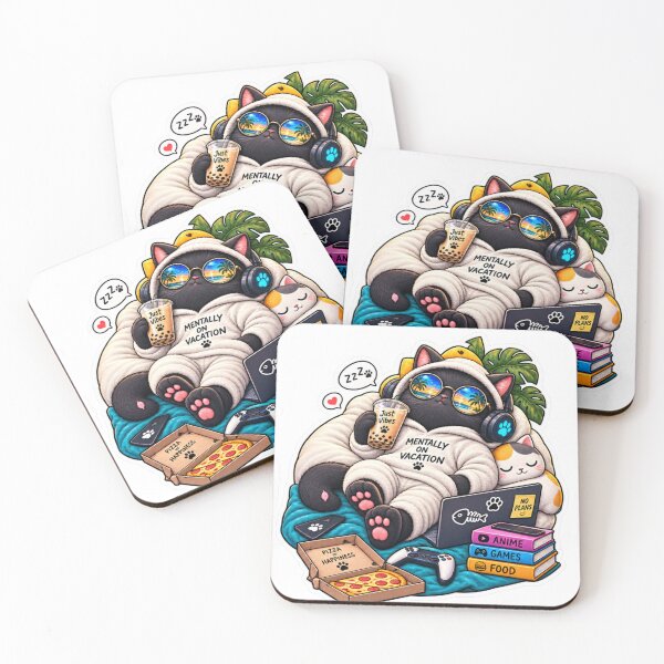 Item preview, Mentally on Vacation Cat – Cozy Gamer Cat with Pizza & Boba designed and sold by Genzfirevibes.