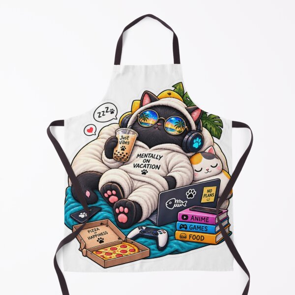 Item preview, Mentally on Vacation Cat – Cozy Gamer Cat with Pizza & Boba designed and sold by Genzfirevibes.