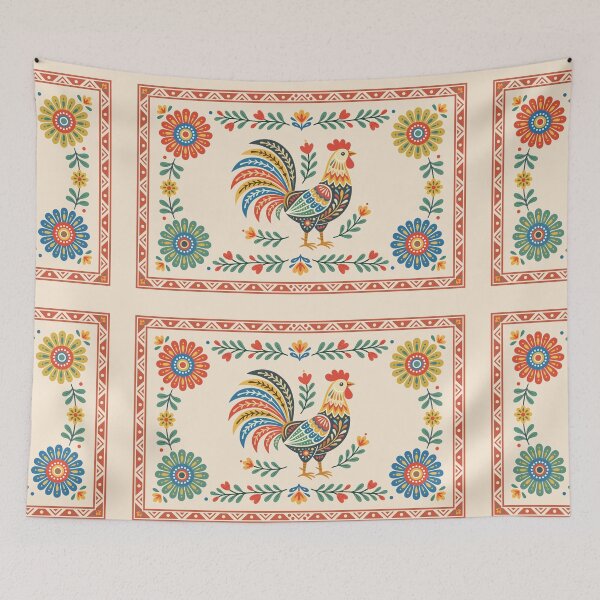Item preview, Rooster Hen Chicken Scandanavian Art Print designed and sold by ZanyPaintbrush.