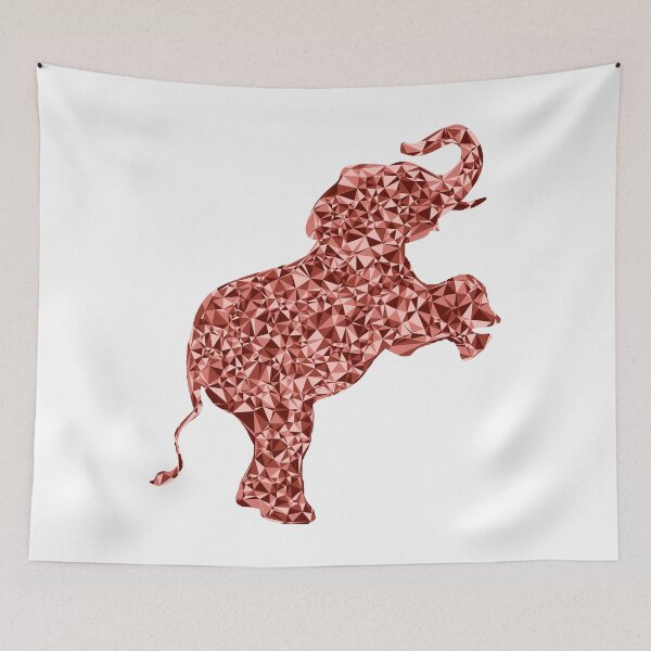 Item preview, Red Triangular Mosaic Baby Elephant on Hind Legs Silhouette Design designed and sold by DymondDesigns.