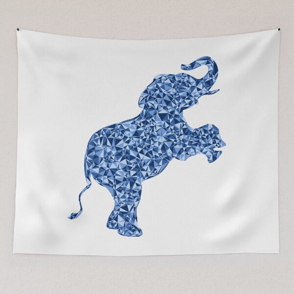 Item preview, Blue Triangular Mosaic Baby Elephant on Hind Legs Silhouette Design designed and sold by DymondDesigns.