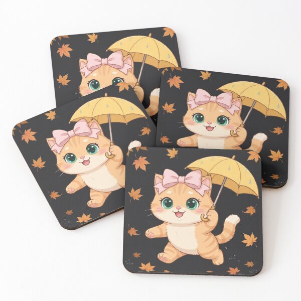 Item preview, Cute Fall Rainy Day Cat Umbrella Autumn Leaves Cozy designed and sold by Moody Vibes Studio.