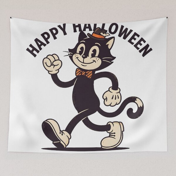 Item preview, Happy Halloween - Vintage Rubber Hose Cartoon Cat Art designed and sold by BobaBunny76.